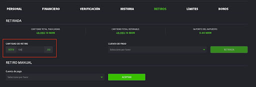 cantidad a retirar