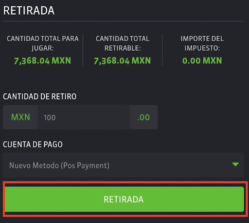 Da click en Retirada