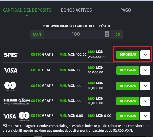 Elige la opción SPEI Elige la opción SPEI
